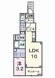 サニーコート伏見 1階1LDKの間取り