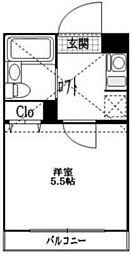 京成本線 東中山駅 徒歩9分の賃貸アパート 2階1Kの間取り
