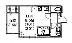 ＫＥＩＡＩ　ＲＥＳＩＤＥＮＣＥ　久米川II 1階1LDKの間取り