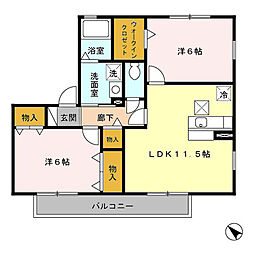 ピュア　調 2階2LDKの間取り