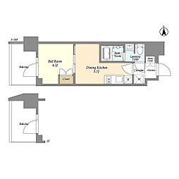 ジオエント上野稲荷町 4階1DKの間取り