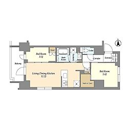 東京メトロ銀座線 稲荷町駅 徒歩7分の賃貸マンション 4階2LDKの間取り