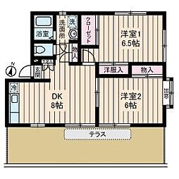 アルカネット 1階2DKの間取り