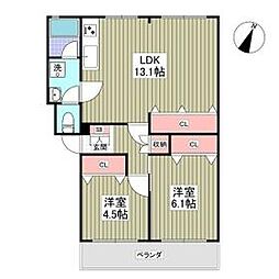 京成松戸線 常盤平駅 徒歩5分の賃貸マンション 3階2LDKの間取り