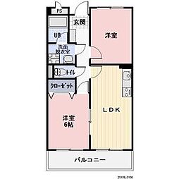 四日市あすなろう 内部駅 徒歩5分の賃貸マンション 3階2LDKの間取り