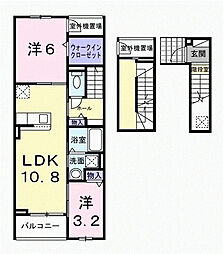 JR横浜線 淵野辺駅 バス10分 上宿下車 徒歩4分の賃貸アパート 3階2LDKの間取り