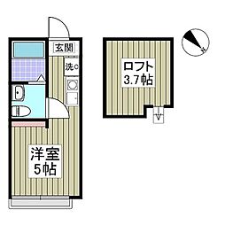 パレス杉田V 1階ワンルームの間取り