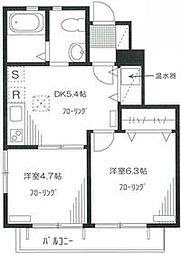 パインコート小平 1階2DKの間取り