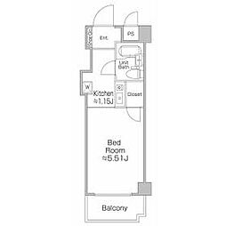 プライム雪谷 2階1Kの間取り