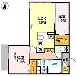 めぞん西田中 1階2LDKの間取り