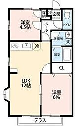 プロムナード2番館 1階2LDKの間取り