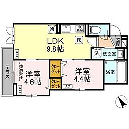 JR総武線 大久保駅 徒歩8分の賃貸アパート 1階2LDKの間取り