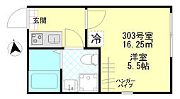コンフォート東四ツ木 3階1Kの間取り