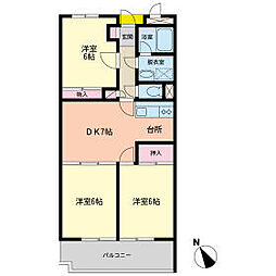 レジデンス第7石川 1階3DKの間取り