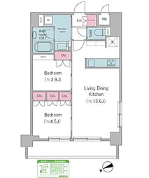 ドゥーエ西馬込II 4階2LDKの間取り