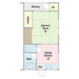 東急大井町線 二子新地駅 徒歩15分の賃貸アパート 2階1Kの間取り
