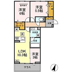 京成松戸線 みのり台駅 徒歩12分の賃貸アパート 1階3LDKの間取り