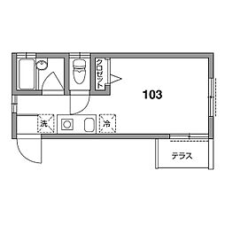 コリーヌ品川 1階ワンルームの間取り