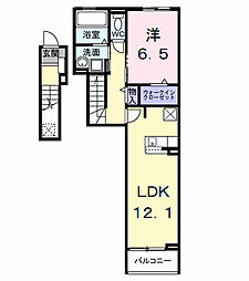 JR関西本線 蟹江駅 バス15分 伊福下車 徒歩2分の賃貸アパート 2階1LDKの間取り