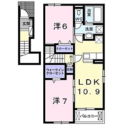 レディーバード　I 2階2LDKの間取り