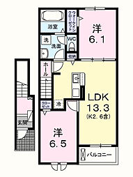 エール　ドゥ 2階2LDKの間取り