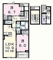 エール　アン 3階2LDKの間取り