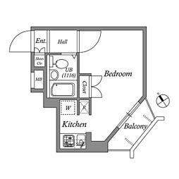 レジディア横濱関内 5階ワンルームの間取り