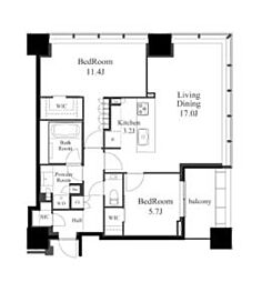 白金ザ・スカイ 25階2LDKの間取り