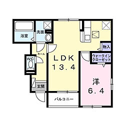 ミモザ 1階1LDKの間取り