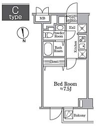 東急目黒線 西小山駅 徒歩5分の賃貸マンション 3階1Kの間取り