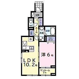 アヴァンセIII 1階1LDKの間取り