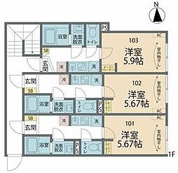 東京メトロ南北線 志茂駅 徒歩4分の賃貸アパート 1階1Kの間取り
