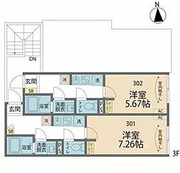 東京メトロ南北線 志茂駅 徒歩4分の賃貸アパート 3階1Kの間取り