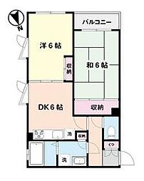 西武新宿線 新井薬師前駅 徒歩8分の賃貸マンション 2階2DKの間取り