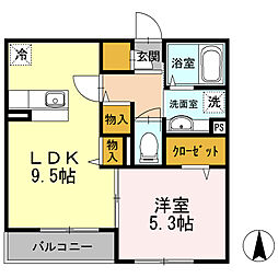 東武東上線 大山駅 徒歩9分の賃貸アパート 2階1LDKの間取り
