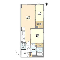 京王井の頭線 駒場東大前駅 徒歩9分の賃貸マンション 1階2LDKの間取り