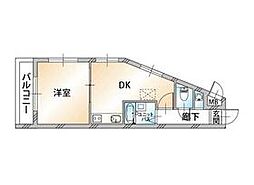 JR中央線 三鷹駅 徒歩11分の賃貸マンション 4階1DKの間取り