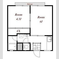 サンシティC 1階2Kの間取り