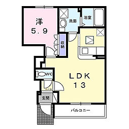 グリーンヒルII 1階1LDKの間取り