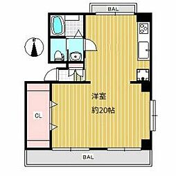 東急田園都市線 駒沢大学駅 徒歩15分の賃貸マンション 2階ワンルームの間取り