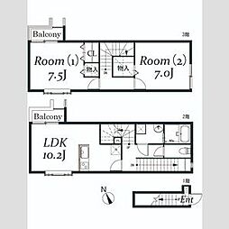 東京メトロ千代田線 赤坂駅 徒歩10分の賃貸アパート 2階2LDKの間取り