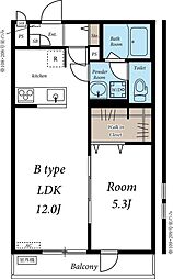 日暮里舎人ライナー 見沼代親水公園駅 徒歩20分の賃貸アパート 2階1LDKの間取り