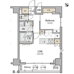 ディームス品川南 12階1LDKの間取り