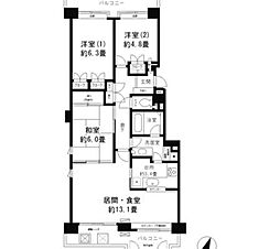 神奈川県横浜市中区本牧原の賃貸マンション 5階3LDKの間取り