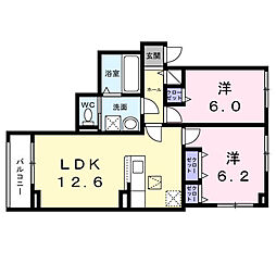 クローバー　ノワール 1階2LDKの間取り