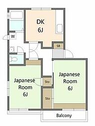 小田急小田原線 鶴川駅 徒歩8分の賃貸アパート 1階2DKの間取り