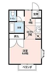 鶴沢コーポＡ号棟 2階1Kの間取り