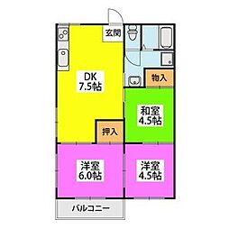 コスモハイツ東和 2階3DKの間取り