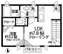 小田急小田原線 玉川学園前駅 徒歩7分の賃貸アパート 2階1LDKの間取り