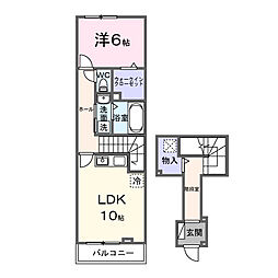 JR常磐線 神立駅 徒歩33分の賃貸アパート 2階1LDKの間取り